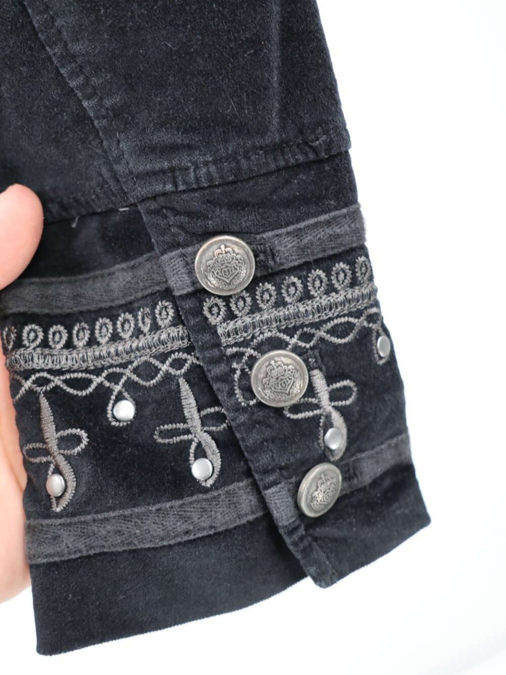 Free People Maven Velvet Black Jacket womens small military cavalry buttons  Has - Picture 7 of 14